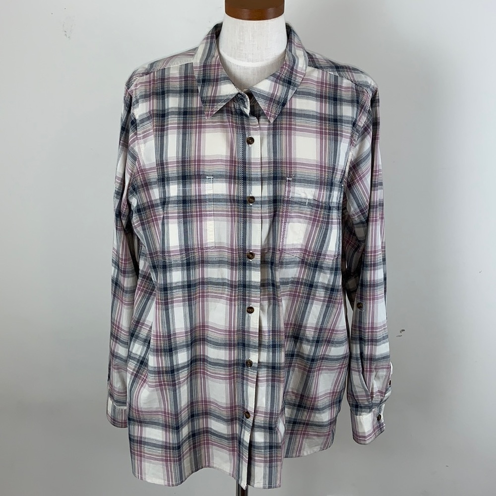Carhartt Plaid Lavender Navy Blue And Beige Button Down Shirt Size XXL